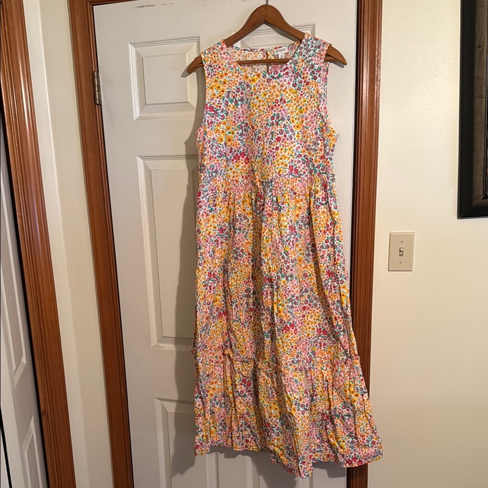J. Crew Factory Yellow and Pink Ruffled Tiered Sundress